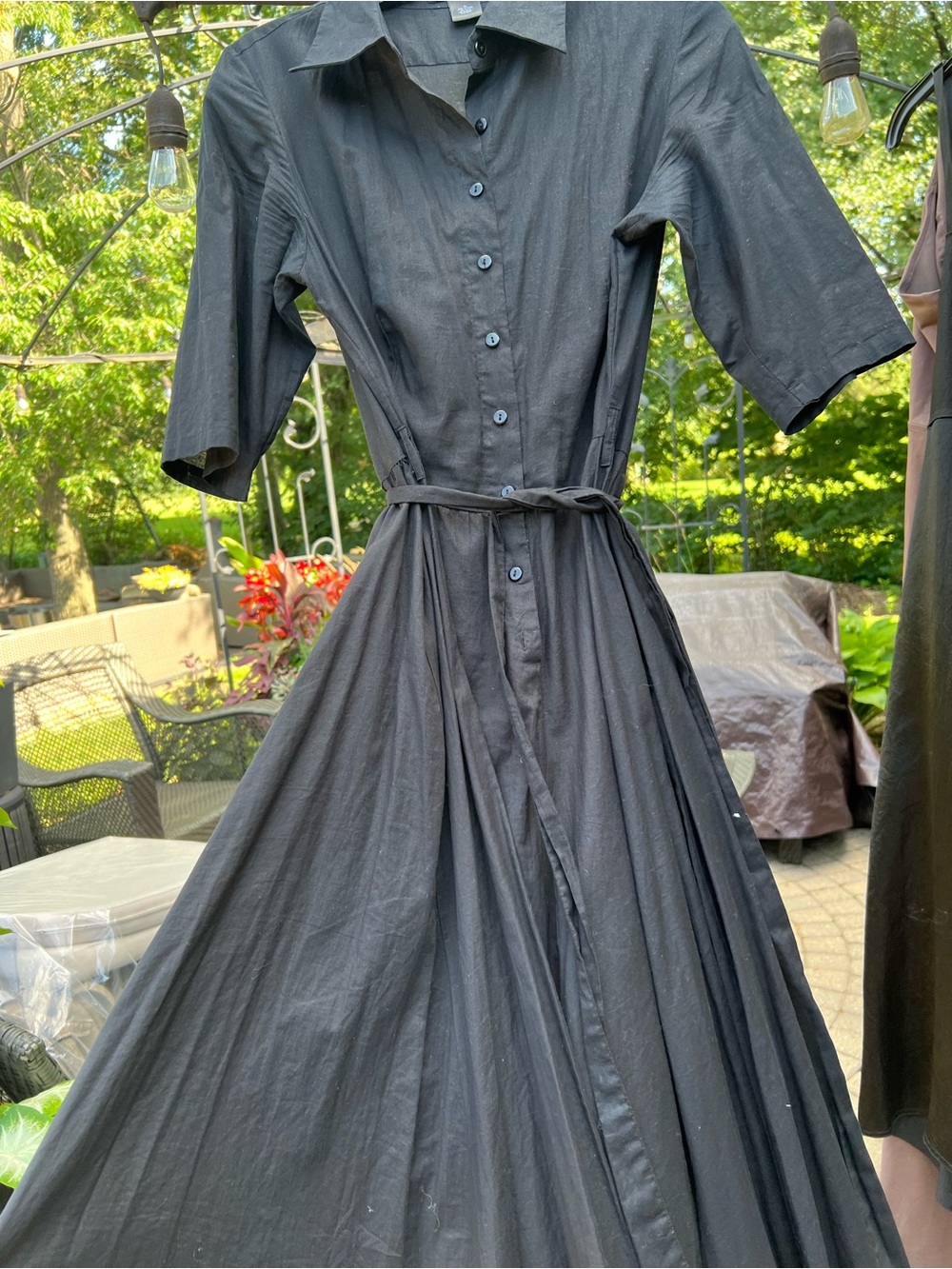 Classic Black Shirtwaist Dress with Waist Tie button down dress Sz M